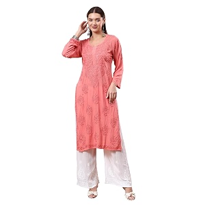 POSHAK CHIKAN STUDIO Womens Hand Embroidered Lucknowi