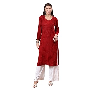 POSHAK CHIKAN STUDIO Womens Hand Embroidered Lucknowi