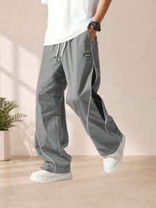 POSHAX Men Striped Grey Track Pants