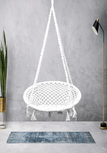 poshclub portable swing cotton rope jhula for living room balcony 120 kg cotton large swing white knock down