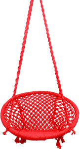 poshclub portable swing cotton rope jhula for living room balcony 120 kg cotton large swing red knock down