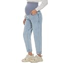 POSHGLAM Women's Maternity Boyfriend Jeans Over Belly Stretch Comfy Loose Casual Denim Pants with Pockets, S-XXL