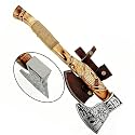 Poshland AX-7000 Custom Gift Forged Carbon Steel Viking Axe with Rose Wood Shaft, Viking Bearded Camping Axe