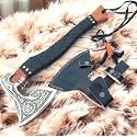 Poshland AX-7000 Custom Gift Forged Carbon Steel Viking Axe with Rose Wood Shaft, Viking Bearded Camping Axe (AX-7000) (AX-7091)