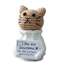 Positive Crochet Animals Cat – “You are Pawsome” Valentines Day Crochet Gift for Her Teens Women Adults Mom, Emotional Support Animal, Teacher Appreciation, Birthday Gift, Desk &amp; Home Decor