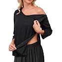 Post Shoulder Surgery Shirts for Women Tear Away 3/4 Sleeve Full Open Side Snap Dialysis Chemo Adaptive Clothing