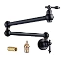 Pot Filler Faucet Oil-Rubbed Bronze - WOWOW Solid Brass Pot Filler Wall-Mounted Pasta Faucet with Double Joint Swing Arm for Kitchen Over Stove