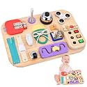 Potatomato Montessori LED Busy Board for Toddlers, Wooden Sensory Toy Kids