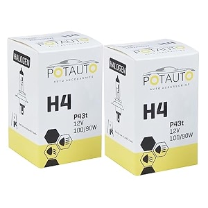 potauto h4 crystal white halogen headlight bulb for car amp motorbikes with 12v 130100w p43t  pack of 2
