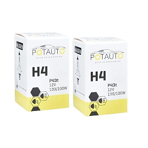 potauto h4 standard halogen headlight bulb for car amp motorbikes with 12v 130100w p43t  pack of 2