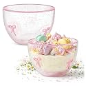 Potchen 2Pcs Pink Bow Glass Bowls,14 oz Cute Clear Pink Dishes for Kitchen