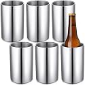 Potchen 6 Pack Wine Chiller Bucket Wine Bottles Cooler Bulk, Stainless Steel Double Wall Insulated Champagne Ice Bucket for Parties,Fits for 750 ml Bottles(Silver)