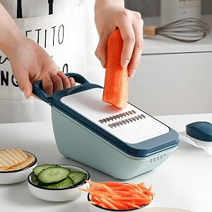 potency stainless steel mandoline food slicer with container - blue