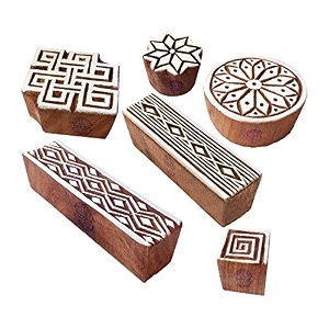 pottery print blocks retro border geometric design wood stamps set of 6