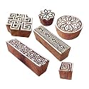 Pottery Print Blocks Retro Border Geometric Design Wood Stamps (Set of 6)