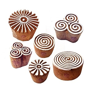 pottery printing blocks ethnic round swirl pattern wooden stamps set of 6