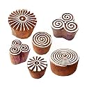 Pottery Printing Blocks Ethnic Round Swirl Pattern Wooden Stamps (Set of 6)