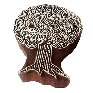 pottery wooden block large swirl tree design big printing stamp
