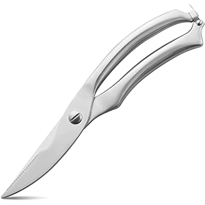 poultry shears heavy duty stainless steel kitchen shears spring loaded food scissors with non-slip handle and safety lock for cutting bone chicken meat seafood amp vegetables silver
