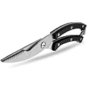 Poultry Shears, Heavy Duty Stainless Steel Kitchen Shears Spring Loaded Food Scissors with Non-Slip Handle and Safety Lock, for Cutting Bone, Chicken, Meat, Seafood &amp; Vegetables (Black)