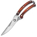 Poultry Shears, Heavy Duty Stainless Steel Kitchen Shears Spring Loaded Food Scissors with Non-Slip Handle and Safety Lock, for Cutting Bone, Chicken, Meat, Seafood & Vegetables (Wooden)