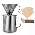 Lalord Pour Over Coffee Maker, 304 Stainless Steel wIth 100 pcs Paper Filters &amp; 600ml Milk Frothing Pitcher, for Home &amp; Camping