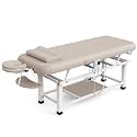pouseayar Heating Function Heavy Duty Electric Stationary Massage Table with Backrest Adjustable and Storage Space for Treatment/Medical Spa/Facial/Beauty/Massage Bed - 30 x 75 - Beige Gray