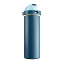 POWCAN 24 oz Insulated Stainless Water Bottle: 2-in-1 Push-Button Spout & Quick-Flip Straw, Leakproof, Cold 24 Hrs, Fits Car Cup Holder, Reusable Metal Bottle for Sports, School Gift (Denim Blue)