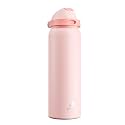 POWCAN 40 oz Insulated Water Bottle for Sports: 2-in-1 Lid with Push-Button Spout &amp; Quick-Flip Straw, Leakproof, Car Cupholder Friendly, Stainless Steel for Gym, School, Travel, Camping (Cotton Candy)