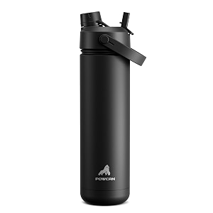 powcan 26 oz insulated water bottle with 2-in-1 straw and spout lid keep cold 24h leak-proof fits in car cup holder stainless steel water bottle for sports travel and school dark knight