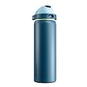 POWCAN 32 oz Insulated Water Bottle: 2-in-1 Lid with Push-Button Spout &amp; Quick-Flip Straw, Leakproof, Cold 24Hrs, Car Cupholder, Stainless Steel Cup for Sports, School, Travel, Camping (Denim Blue)