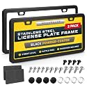 Powder-Coated Matte Black Thin License Plate Frames, 2 Pack, Front & Rear