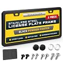 Powder-Coated Matte Black Thin License Plate Frame, 1 Piece, Front or Rear