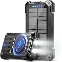 jskei Power Bank 49800mAh Solar Portable Charger Wireless Charging USB-C 15W Fast Charging with 4 Built-in Cables LED Flashlight Battery Pack Compatible with iPhone, iPad, Perfect for Camping,Hiking