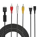 Power Cord and AV Cable for PlayStation 1, 2, 3 /PS1/PS2/PS3/PSX/PS3 Slim (6FT) - RCA AV Cable Replacement Set