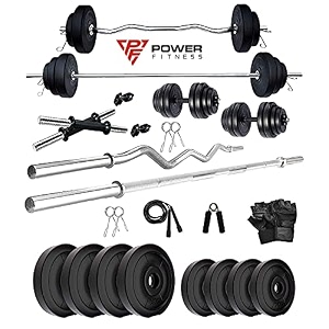 power fitness 20-50 kg plastic home gym combo with 3 fit curl rod 3 fit sated rod multicolour 40 kg home gym set