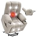 Power Lift Recliner Chair for Elderly, Electric Lift Recliner with Vibration Massage and Lumbar Heating, Single Sofa Reclining Chair with Cup Holders Charging Ports, Chenille Fabric Beige