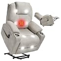 Power Lift Recliner Chair for Elderly, Electric Lift Recliner Single Sofa with Vibration Massage and Lumbar Heating, Reclining Chair with Charging Ports, Polyester Fabric Beige