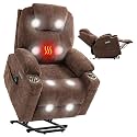 Power Lift Recliner Chair for Elderly, Electric Lift Recliner Single Sofa with Vibration Massage and Lumbar Heating, Reclining Chair with Charging Ports, Chenille Fabric Brown