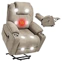 Power Lift Recliner Chair for Elderly, Electric Lift Recliner Single Sofa with Vibration Massage and Lumbar Heating, Reclining Chair with Charging Ports, Polyester Fabric Khaki