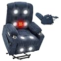Power Lift Recliner Chair for Elderly, Electric Lift Recliner with Vibration Massage and Lumbar Heating, Single Sofa Reclining Chair with Cup Holders Charging Ports, Chenille Fabric Blue