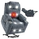 Power Lift Recliner Chair for Elderly, Electric Lift Recliner Single Sofa with Vibration Massage and Lumbar Heating, Reclining Chair with Charging Ports, Chenille Fabric Blue