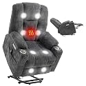Power Lift Recliner Chair for Elderly, Electric Lift Recliner with Vibration Massage and Lumbar Heating, Single Sofa Reclining Chair with Cup Holders Charging Ports, Chenille Fabric Dark Gray
