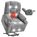 Power Lift Recliner Chair for Elderly, Electric Lift Recliner with Vibration Massage and Lumbar Heating, Single Sofa Reclining Chair with Cup Holders Charging Ports, Polyester Fabric Light Gray