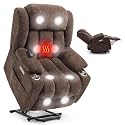 Power Lift Recliner Chair for Elderly People, Recliners Chair with Vibration Massage and Heat, Standing Assistance Reclining with Cup Holders&amp;Charging Ports, Chenille Fabric Brown