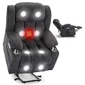Power Lift Recliner Chair for Elderly People, Recliners Chair with Vibration Massage and Heat, Standing Assistance Reclining with Cup Holders&amp;Charging Ports, Chenille Fabric Dark Gray