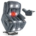 Power Lift Recliner Chair for Elderly People, Recliners Chair with Vibration Massage and Heat, Standing Assistance Reclining with Cup Holders&amp;Charging Ports, Chenille Fabric Grayish Blue