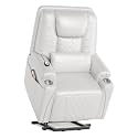 Power Lift Recliner Chair, Electric Reclining Chair with Remote, 3 Position Lift Assist for Elderly, USB Charging Ports, Cup Holders, Storage Pockets, PU Leather Sofa for Living Room or Bedroom, White