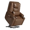 Power Lift Recliner Chair, Electric Reclining Chair with Remote, 3 Position Lift Assist for Elderly, USB Charging Ports, Cup Holders, Storage Pockets, PU Leather Sofa for Living Room or Bedroom, Brown