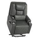Power Lift Recliner Chair, Electric Reclining Chair with Remote, 3 Position Lift Assist for Elderly, USB Charging Ports, Cup Holders, Storage Pockets, PU Leather Sofa for Living Room or Bedroom, Gray